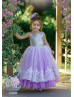 Silver Sequin Purple Tulle V Back Twirl Flower Girl Dress